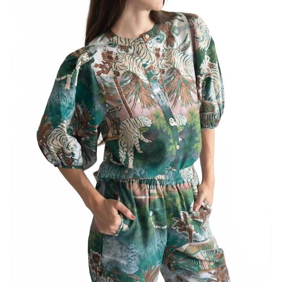 NEW LAS SUREÑAS balloon paradise shirt in green - Picture 2 of 4